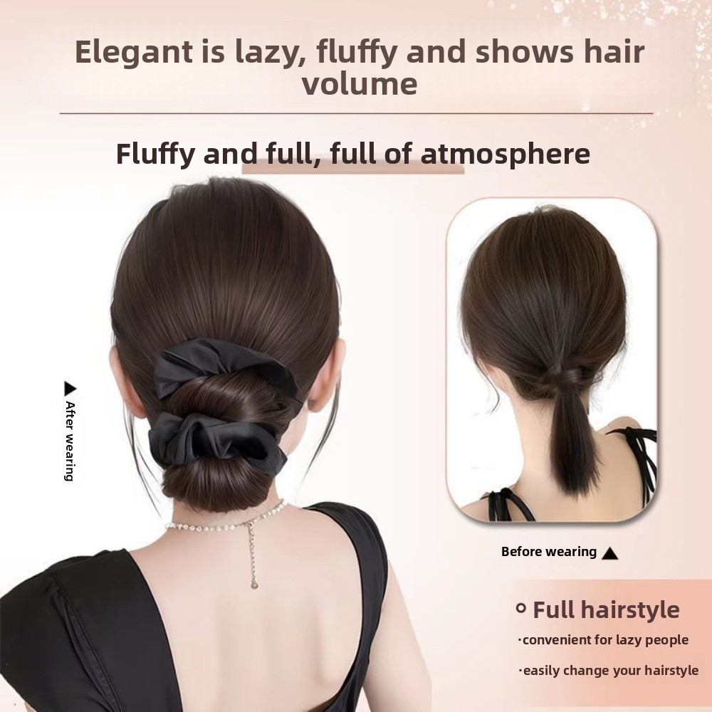Bộ tóc giả đầu Bun MINIMALY, kẹp tóc xoăn tổng hợp màu nâu với dây buộc