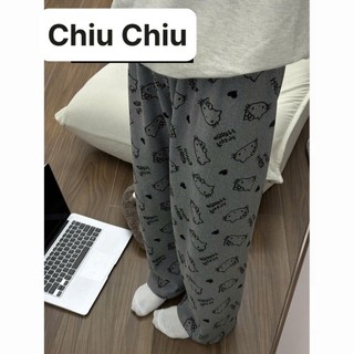Quần Ngủ Kiểu Nữ Ống Rộng Cute Cạp Cao Màu xám