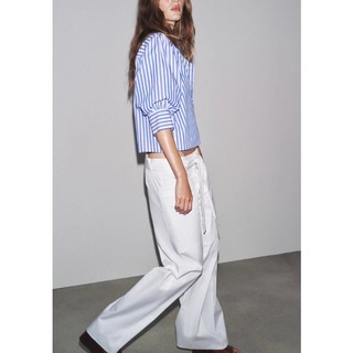 ZARA Áo Sơ Mi Top Mùa Hè, Vải Cotton Pha Lụa, Phong Cách Đơn Giản - 2731082