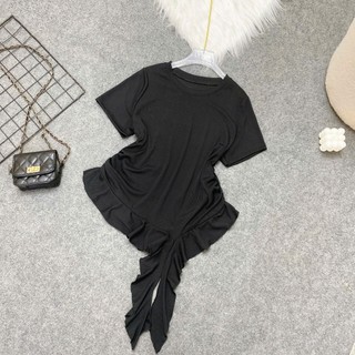 Áo Thun Bigsize Nữ Ôm Nhún Eo  Phối Bèo, Co Giãn Thoải Mái, Thời Trang Trẻ Trung Bigsize 55-92kg A286