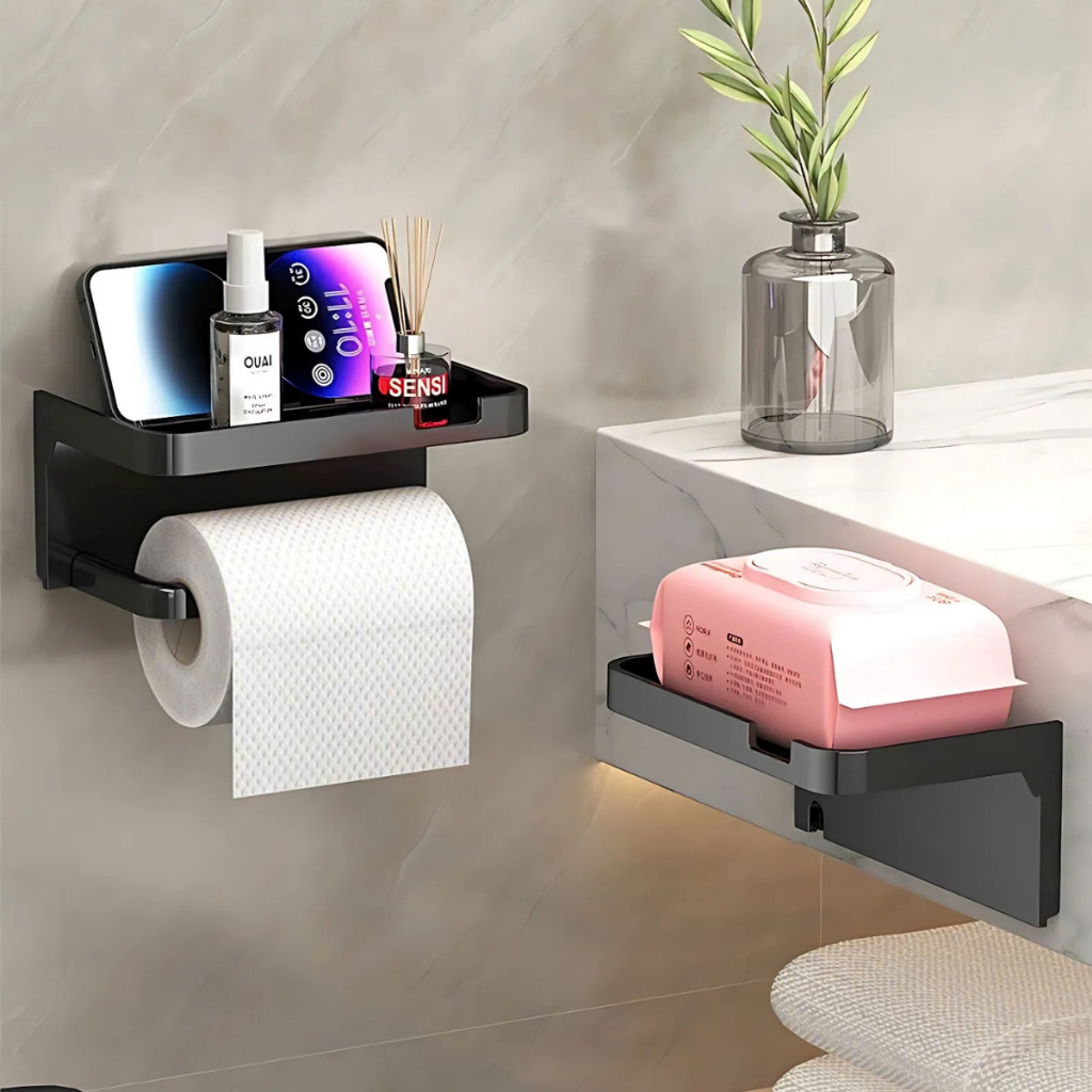 Kệ Để Giấy Vệ Sinh Treo Tường Có Ngăn Đựng Đồ Tiện Lợi, Giá Đựng Giấy Vệ Sinh Bằng Nhựa Dán Tường