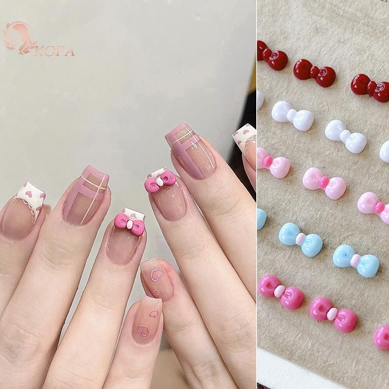 KOPA 10 Chiếc 3D Nơ Móng Tay Nghệ Thuật Quyến Rũ Nhựa Nhiều Màu Sắc Trang Sức Nữ Trang Trí Móng Tay Nơ Móng Tay Kim Cương Giả Làm Móng Tay Salon DIY Quà Tặng VN