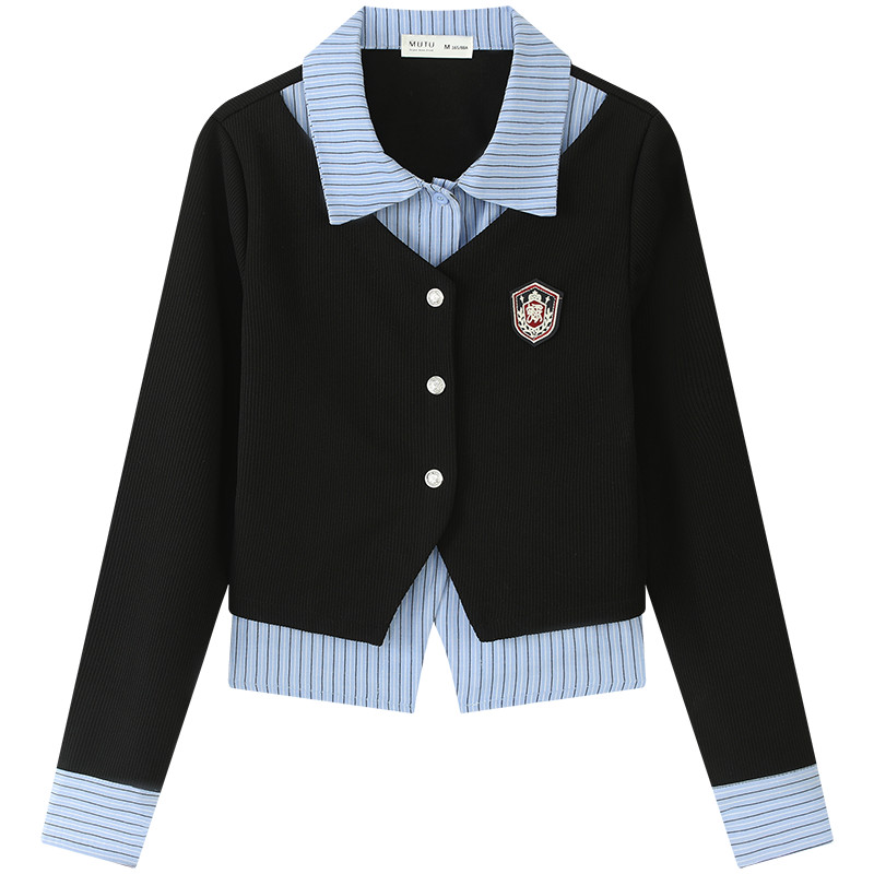 Mutu Preppy Phong Cách Giảm Tuổi Áo Sơ Mi Giả Hai Mảnh Nữ Mùa Xuân 2026 Thiết Kế Phong Cách Mới Niche polo Cổ Áo Dệt Kim Hàng Đầu