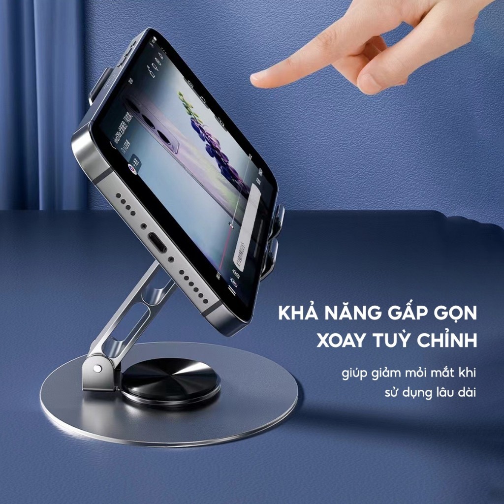 Giá Đỡ Điện Thoại Máy Tính Bảng Xoay 360 Hợp Kim Nhôm, Kệ Điện Thoại Xem Phim Livestream