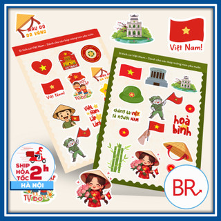 [Tặng Tem Tim] Set 10 Sticker Quốc Khánh 2/9-Tem Decal Chống Nước Họa Tiết Dễ Thương Trang Trí Điện Thoại,Laptop 02953