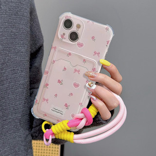 Nơ Anh Đào Lichee Ốp Lưng Điện Thoại iPhone 13 14 Pro Max 12 Mini Đựng Thẻ Ảnh Ví Có Dây Đeo Cổ Tay Dây Cặp Đôi Chống Rơi Mềm Mại