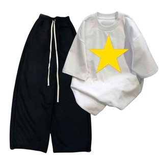TỔNG HỢP CÁC SÉT QUẦN ỐNG RỘNG DÂY TO ĐEN+ MIX ÁO LÁ CỜ FORM RỘNG CHẤT COTTON SU -