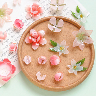 Mô Phỏng Hoa Đào Narcissus Nhựa Hoa Lá Xanh Chịu Nhiệt Phim DIY Handmade Trang Sức Bông Tai Kẹp Tóc Phụ Kiện Chất Liệu