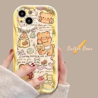 Ốp Điện Thoại Gấu Bánh Mì Bơ Dễ Thương Cho Samsung Galaxy S24 S23 S22 S21 Plus Ultra S23FE S21FE S20FE A12 Vỏ Hoạt Hình Kem Mềm Vồng Cạnh Silicon