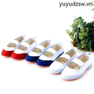 Giày trắng trẻ em Lutai Sơn Đông, vải canvas, nam nữ, dùng cho khiêu vũ, thể dục, trường học, hoạt động