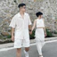 Set Đồ Đôi Couple Nam Nữ Trắng Sơ Mi + Áo Sát Nách + Chân Váy Dài