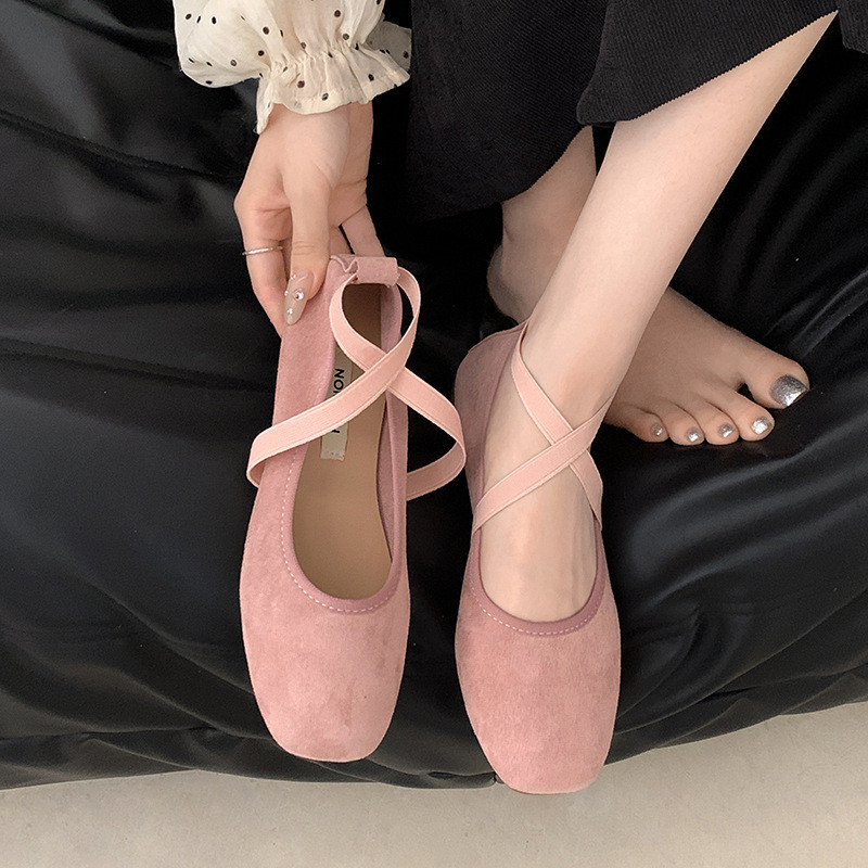 Thời Trang Thanh Lịch Màu Hồng Ballet Flat Bơm Nữ Đế Mềm Mary Jane Giày