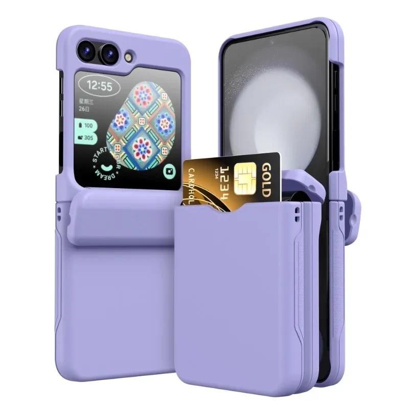 Bản lề đầy đủ bằng nhựa có ngăn đựng thẻ Vỏ điện thoại cho Samsung Galaxy Z Flip 6 5 4 3Flip6 Flip5 Flip4 Flip3 5G Vỏ chống sốc