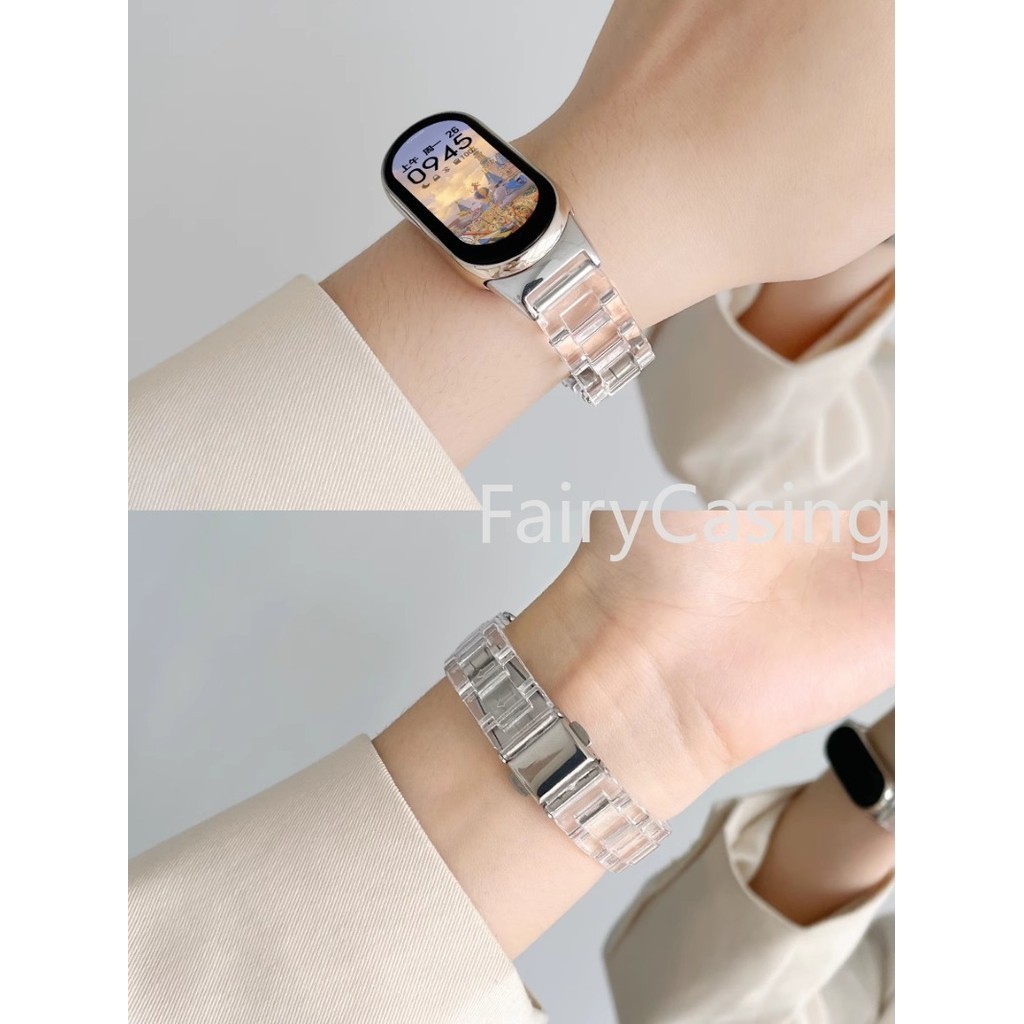 Dành Cho Xiaomi Mi Band 10 9 8 7 NFC Dây Đeo Nhựa Thời Trang Vòng Tay Miband 6 5 4 3 Acrylic Thay Thế Dây Đeo Tay Correa