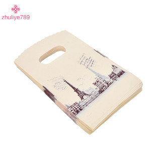 < zhuliye789 > 100 cái / lốc Túi đóng gói tháp Eiffel màu hồng Túi mua sắm bằng nhựa có tay cầm,
