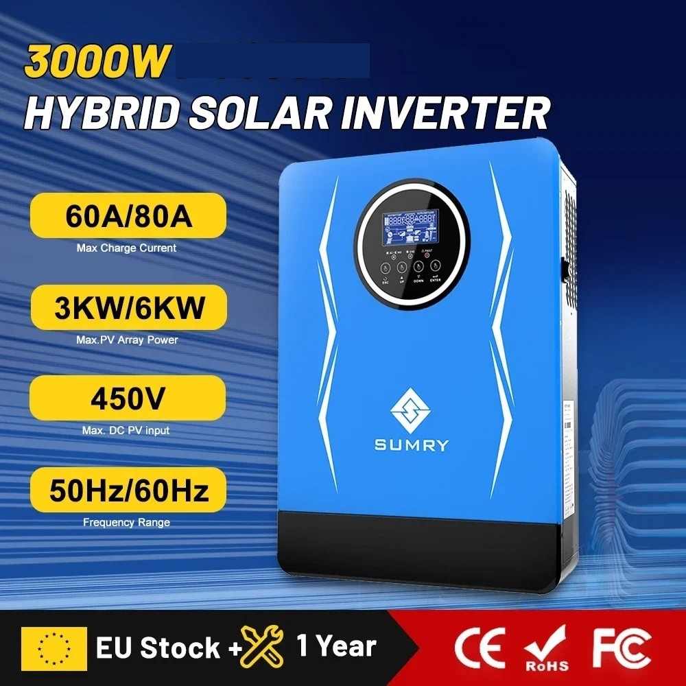 SUMRY Hybrid Inverter 3KW 24V AC220-240V 80A MPPT PV 55V-450V- Biến tần ...