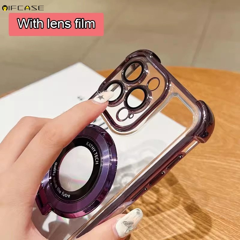 Dành Cho Xiaomi 14 13 13T 12T Pro Xiaomi14 Ốp Điện Thoại Có Phim Ống Kính Giá Đỡ Từ Tính Mạ Sáng Bóng Trong Suốt Bốn Góc Vỏ Mềm Chống Sốc