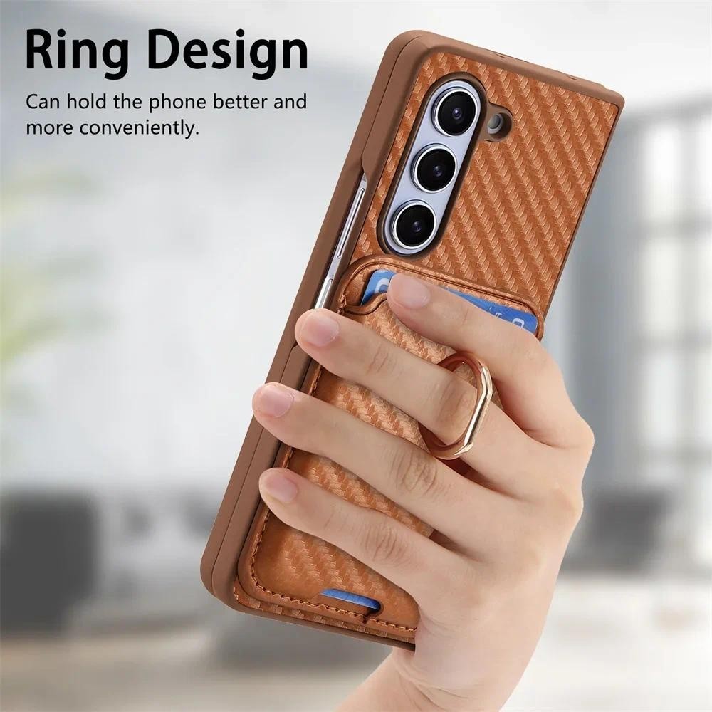 Ví đựng thẻ sợi Carbon 2 trong 1 có thể tháo rời cho Samsung Galaxy Z Fold 6 5 4 5G Vỏ điện thoại có vỏ bảo vệ màn hình