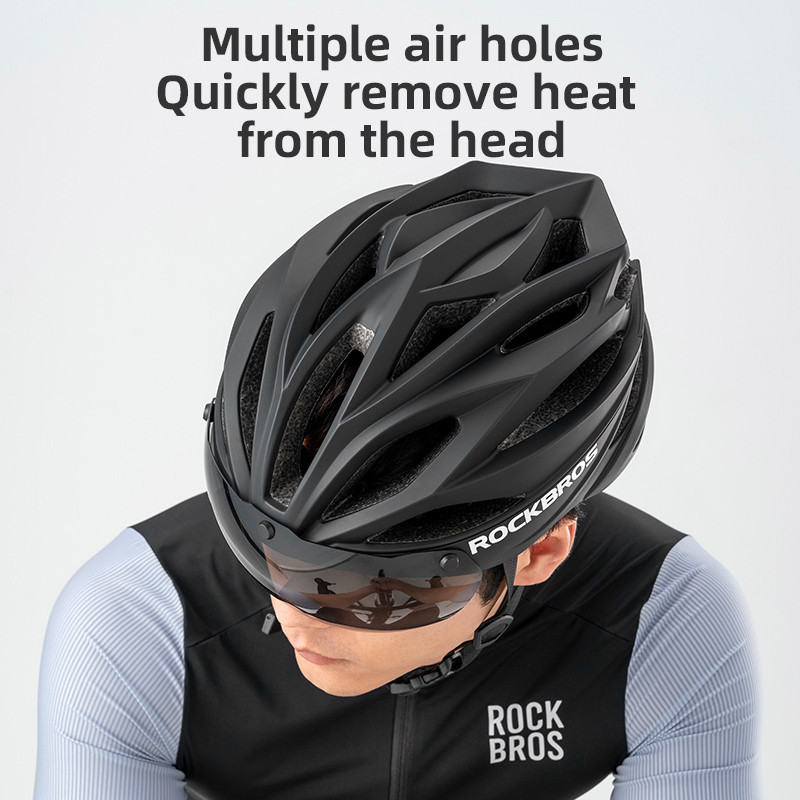 Mũ bảo hiểm xe đạp Rockbros Aero với kính từ tính và vỏ dày - Phù hợp cho cả đường trường và leo núi