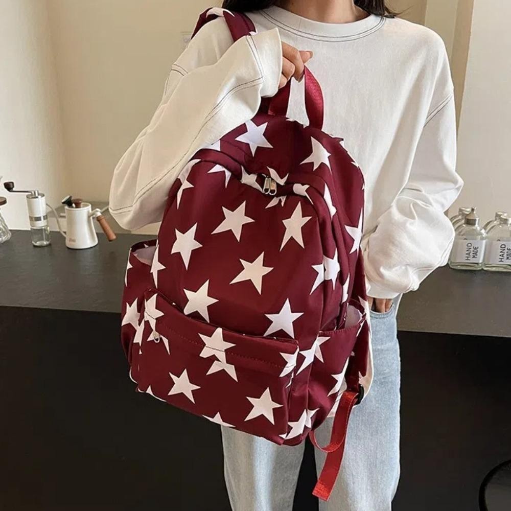 Ba Lô Nữ HOBBYIN, Ba Lô Học Sinh Dung Tích Lớn In Hình Ngôi Sao, Túi Đeo Vai Đa Năng Chống Thấm Nước Nylon Thời Trang Ngoài Trời