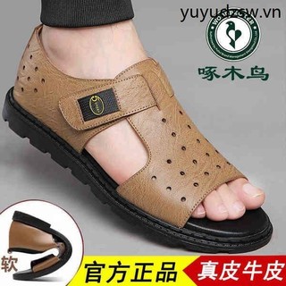 Chim Gõ Kiến Mùa Hè Sandal Nam Phong Cách Mới Đế Mềm Thường Ngày Rỗng Thoáng Khí La Mã Chống Trơn Trượt Da Hai Cánh Giày Đi Biển Nam