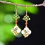 Bông tai nữ ngọc trai hình bầu dục, hoa mộc lan, móc tai trắng chalcedony, phong cách retro, chính hãng