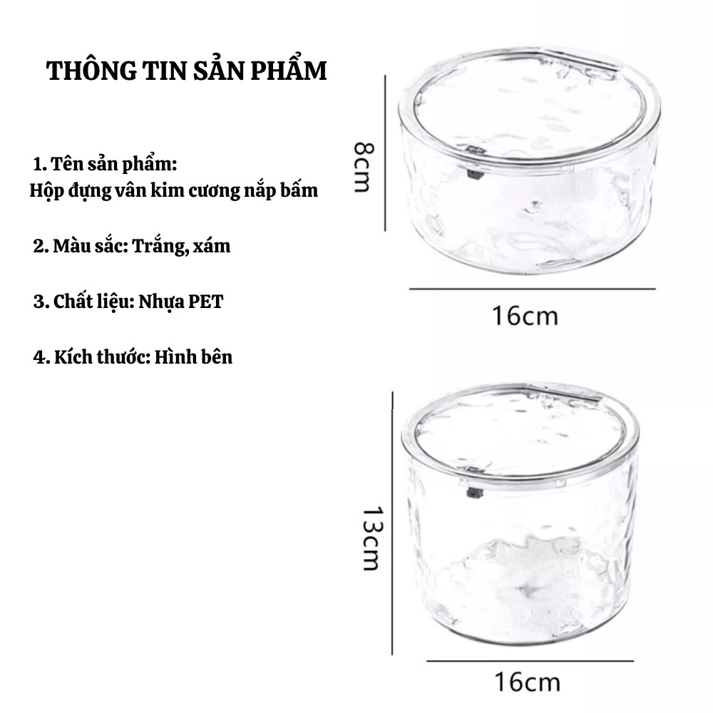 Hộp Đựng Đồ Trong Suốt Vân Kim Cương Có Nắp bấm, hộp đựng kẹp tóc khuyên tai, đựng đồ đa năng