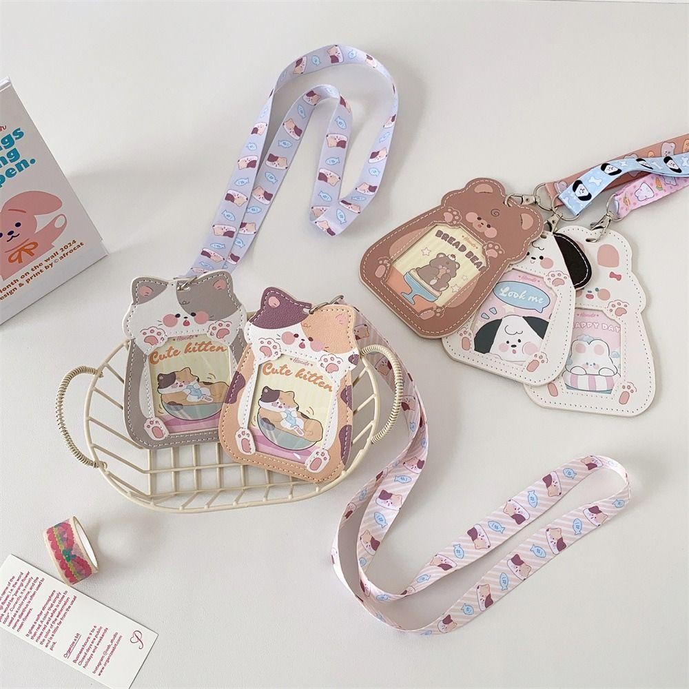 Tấm bảo vệ ảnh BAMBOOB, Hộp đựng Photocard Kawaii dễ thương, Phim hoạt hình có dây buộc Vỏ thẻ PU