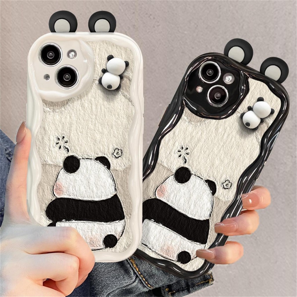 Vỏ búp bê gấu trúc tai 3D cho Samsung Galaxy S24 S23 S22 S21 Plus Ultra S23FE S21FE S20FE A12 Vỏ điện thoại hình kem hoạt hình trong suốt mềm mại