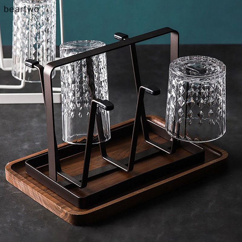 < Beartwo > Giá treo cốc bằng thép 6 móc sắp xếp để đựng kính uống có đầu cao su bảo vệ Móc đẹp