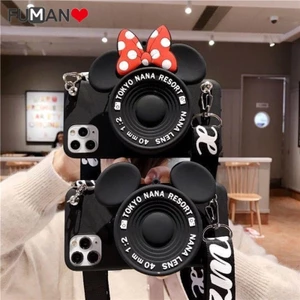 Có Ví Cho iPhone 16 15 14 8 7 6 6S Plus iPhone 16 15 14 13 12 11 Pro Max Xs Max XR X SE 2020 2022 Vỏ Điện Thoại Mềm 3D Camera Mickey Minnie Có Dây Buộc
