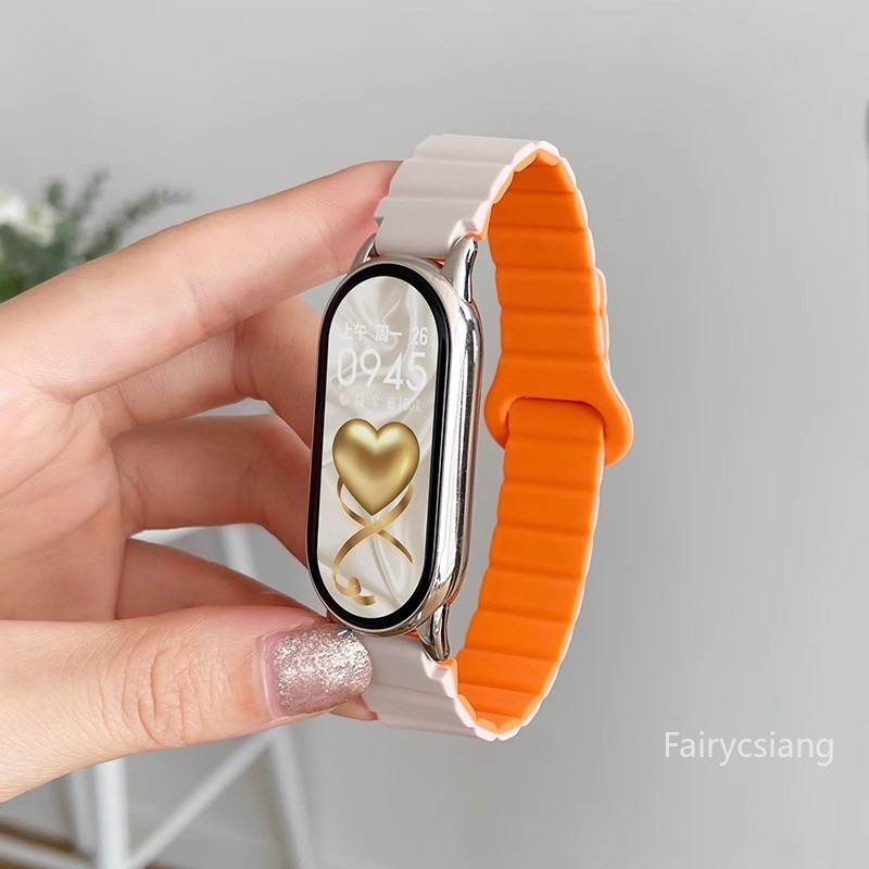 Vòng từ tính Wirtband silicon thể thao cho Xiaomi Mi Band 10/9/8 NFC, giao diện kim loại