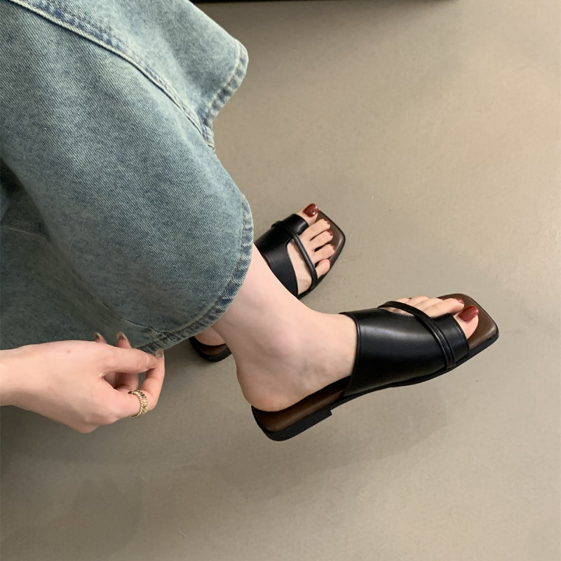 Atikota Nữ Sandal Đế Bằng Đơn Giản Màu Trơn Thời Trang Đế Mềm Chống Trơn Trượt Thích Hợp Cho Xăng đan Đi Biển Kỳ Nghỉ