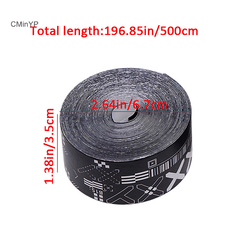 Cyinyp 1 Cuộn 500CM Đen Trắng In Hình Tennis Vợt Mái Chèo Top Băng Bảo Vệ Dán Cho Bãi Biển Pickleball Thể Thao Vợt Vinh Quang Một Phần