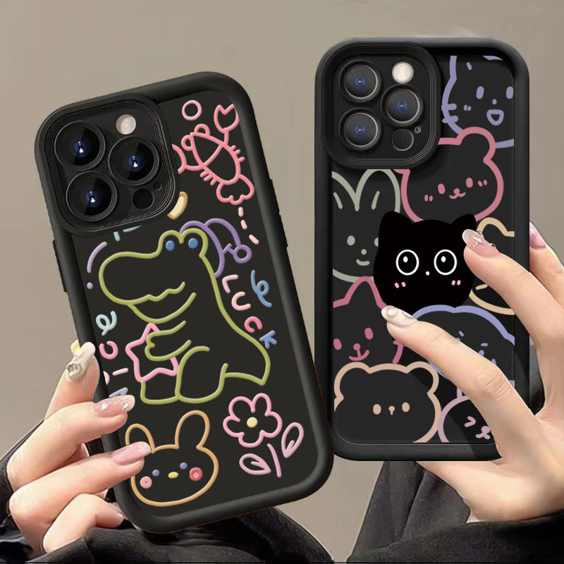 Ốp Lưng Tương Thích Cho OPPO A38 A18 A60 A57 A17 A16 A15 A5S A7 A55 A35 A53 A74 A58 A92 A78 A98 A76 A15S A77 A31 A16E A52 A54 Line Graffiti Kitten Silicon Mềm Matte Cover