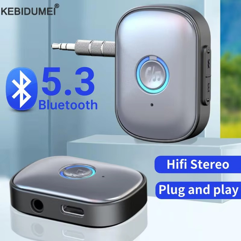 [Sẵn sàng] Bộ chuyển đổi Bluetooth trên ô tô 5.3 Bộ thu âm thanh không dây âm thanh nổi Jack cắm 3,5 mm có micrô cho loa khuếch đại