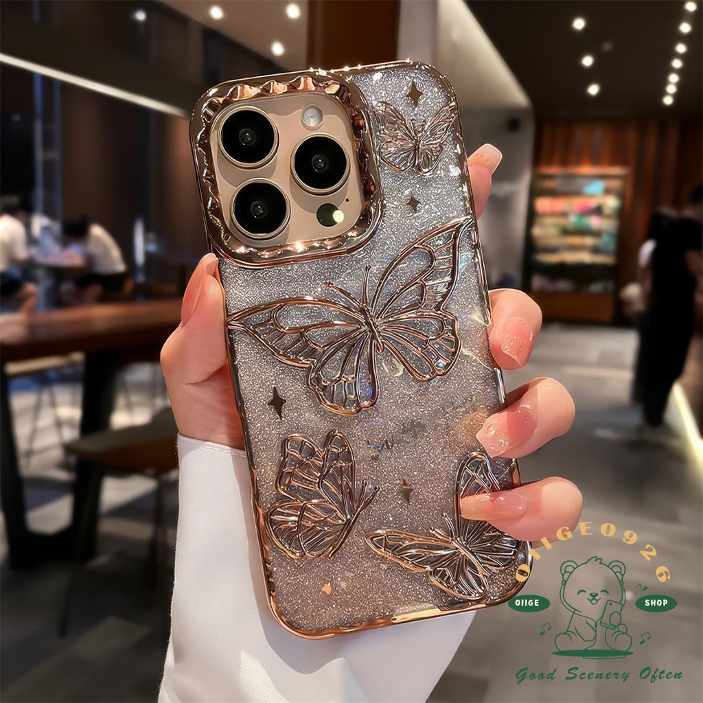 【 Ốp lưng iphone16 】 Vỏ điện thoại mạ bướm màu sa mạc iphone16 Pro Max 15 14 13 12 11 cho vỏ iPhone Vỏ mềm silicon TPU chống sốc