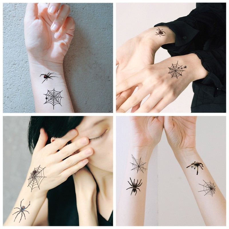 Halloween Đen Nhện Hình Xăm Miếng Dán Chống Thấm Nước Cô Gái Bé Trai Cánh Tay Hình Xăm Dán Sáng Tạo Đảng Quà Tặng