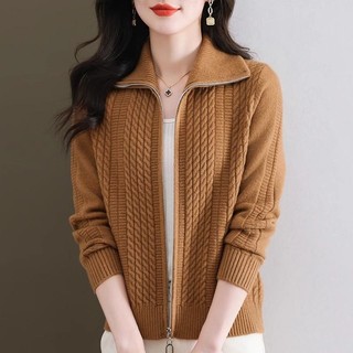 Mùa Xuân Thu Phong Cách Mới Xoắn Áo Len Cardigan Nữ Đỏ Rời Ve Áo Dài Tay Dệt Kim Dây Kéo Áo