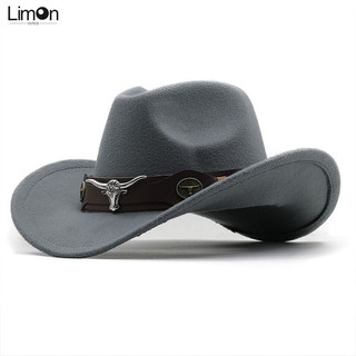 Feeeddi Đơn Giản Vành Mũ Len Jazz Mũ Phong Cách Anh Quốc Top Hat Bull Head Belt Màu Trơn Mũ Cao Bồi Phương Tây