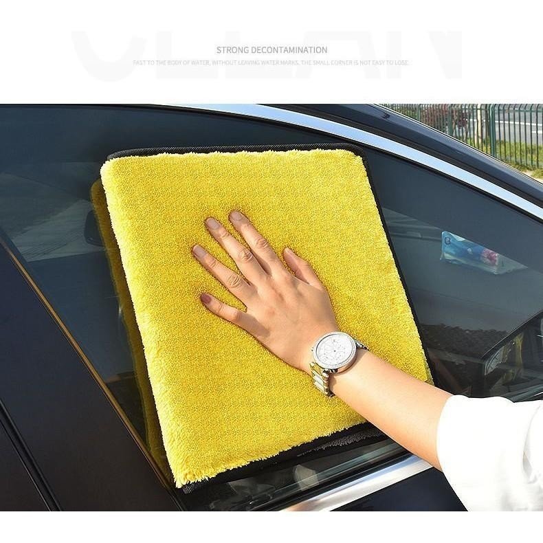 Khăn Lau Xe Ô Tô – Khăn Microfiber Lau Xe Hơi Màu Vàng 2 Lớp Dày Dặn Siêu Thấm Hút