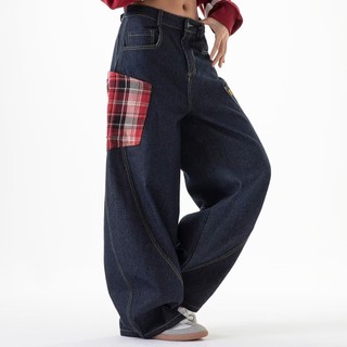 GKSSS Quần jean nam, dáng rộng và giản dị cổ điển Mỹ, thiết kế chắp vá, phong cách unisex