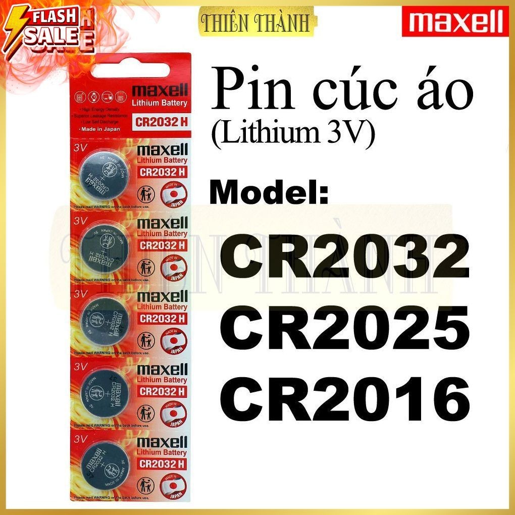 Pin Cúc Áo Maxell CR2032,CR2025,CR2016,5viên/vỉ,Lithium 3V,pin đồng hồ ...