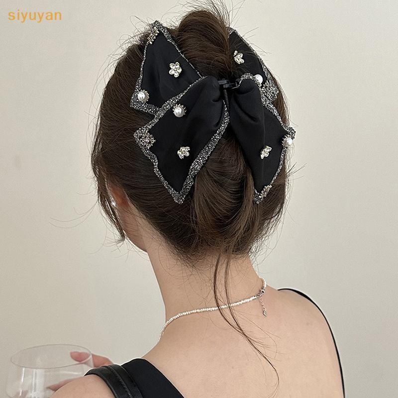 Siyuyan Thanh Lịch Kim Cương Giả Ngọc Trai Nơ Lớn Vuốt Tóc Cho Nữ Cô Gái Ngọt Ngào Trang Trí Tóc Kẹp Tóc Thời Trang Phụ Kiện Tóc VN