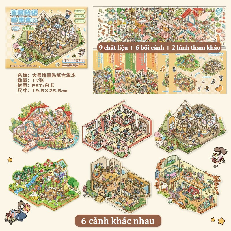 Sticker 3D, Cảnh Thu Nhỏ Dễ Thương, Sinh động,Ngôi Nhà Thu Nhỏ Hoạt Hình Học Sinh Kid Child