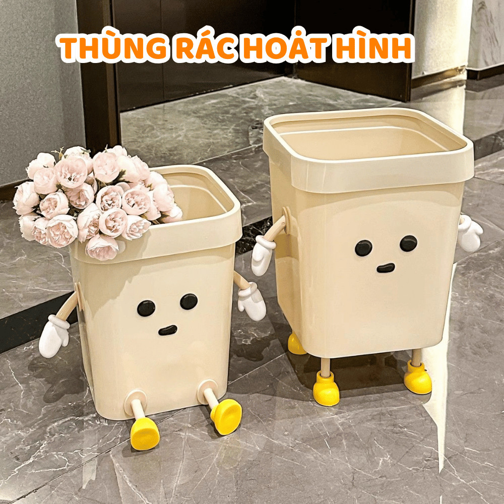 Thùng Rác Decor Hoạt Hình Dễ Thương Trang Trí Phòng Ngủ Phòng Khách Nhựa PP Bền Đẹp Dung Tích Lớn DInohome