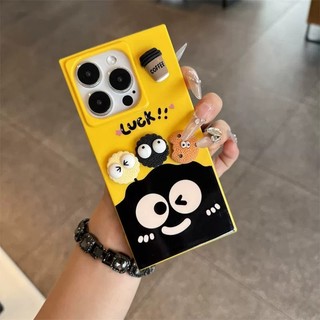 Hoạt Hình Dễ Thương 3D Đen Than Bóng Bánh Quy Vuông Silicon Ốp Lưng Điện Thoại iPhone 17Promax 16Promax 16Pro 11 12 13 14 15 Pro Max 15Plus Chống Sốc Nữ Điện Thoại Di Động
