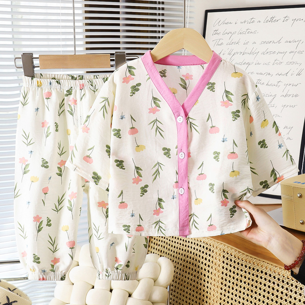 ​​Bộ đồ ngủ mùa hè cho trẻ em Bộ đồ ngủ Cardigan mỏng Bộ đồ ngủ hai mảnh Kích thước 8O-130​​

 PFYZ