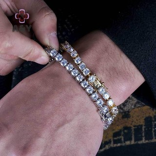 Vòng tay tennis nam phong cách hiphop với hạt zirconia cubic và cristal, phù hợp cho streetwear.