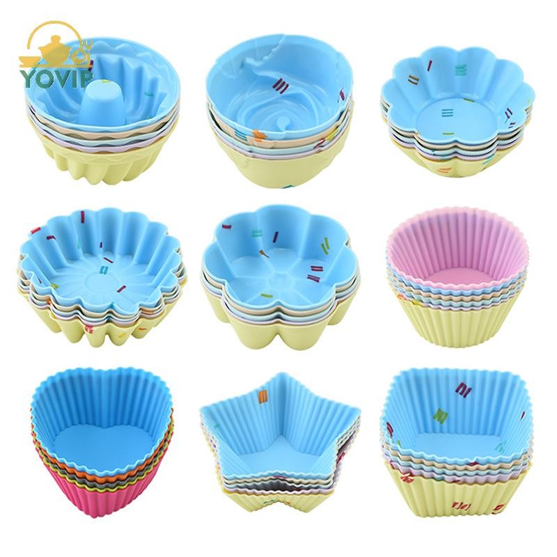 YOVIP 5 Cái / bộ Khuôn Cốc Bánh Silicon 3D Tròn Hình Trái Tim Vuông Bánh Cốc Muffin Cupcake Nhà Bếp Máy Nướng DIY Dụng Cụ Trang Trí Bánh VN